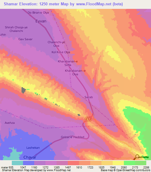 Shamar,Iran Elevation Map