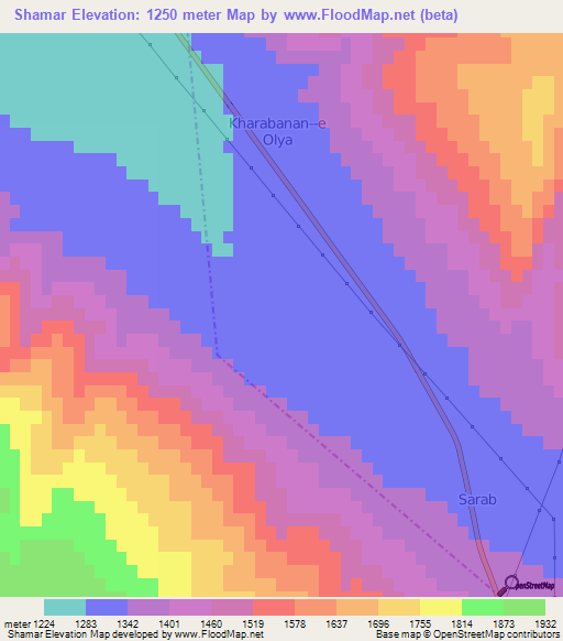 Shamar,Iran Elevation Map