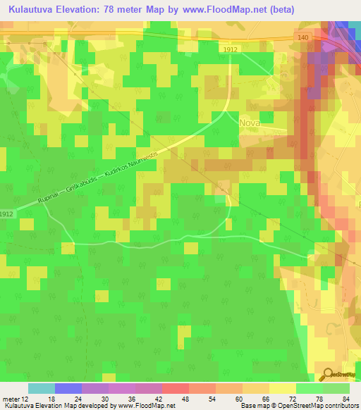 Kulautuva,Lithuania Elevation Map