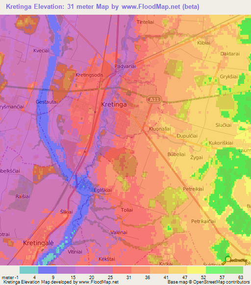 Kretinga,Lithuania Elevation Map