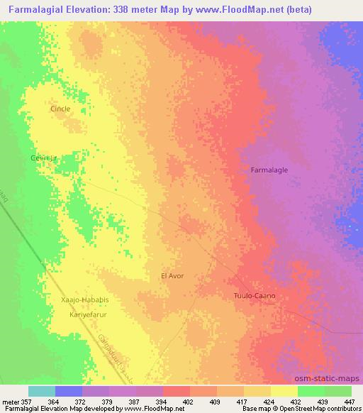 Farmalagial,Somalia Elevation Map
