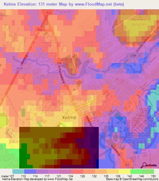 Kelme,Lithuania Elevation Map