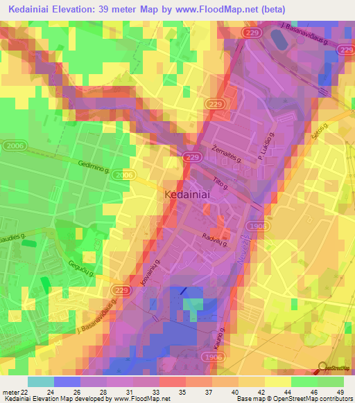 Kedainiai,Lithuania Elevation Map