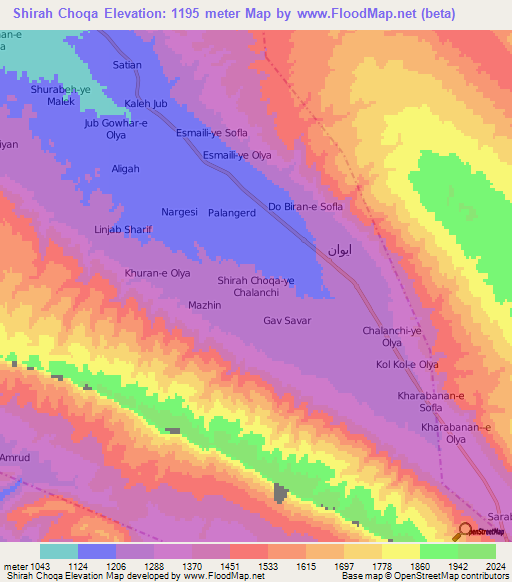 Shirah Choqa,Iran Elevation Map