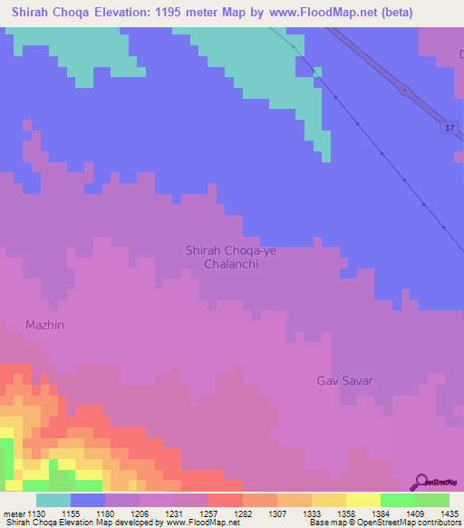 Shirah Choqa,Iran Elevation Map