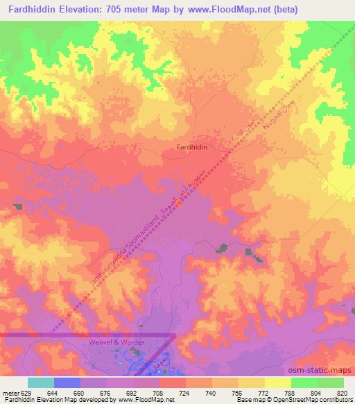 Fardhiddin,Somalia Elevation Map