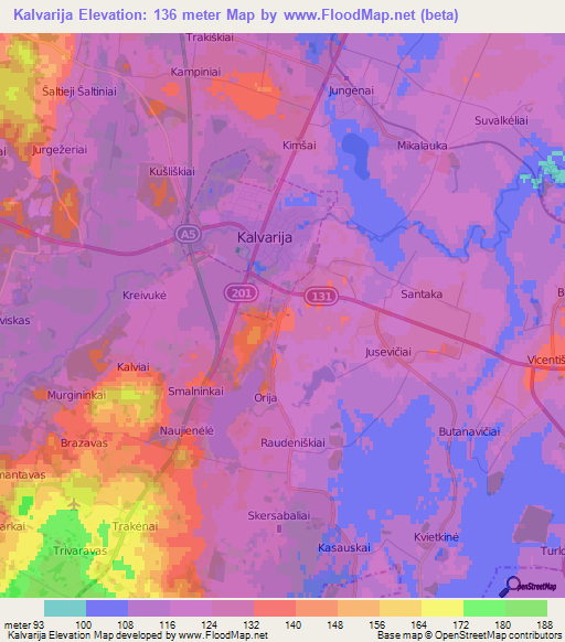 Kalvarija,Lithuania Elevation Map