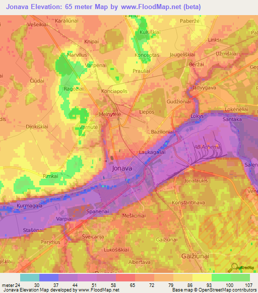 Jonava,Lithuania Elevation Map
