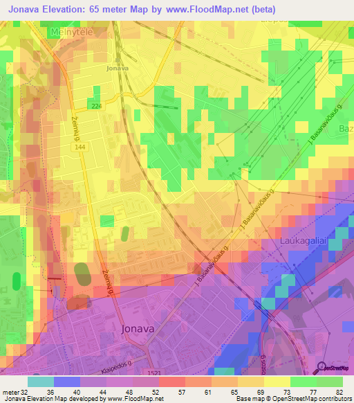 Jonava,Lithuania Elevation Map