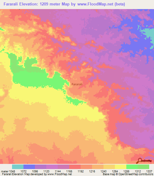Fararali,Somalia Elevation Map