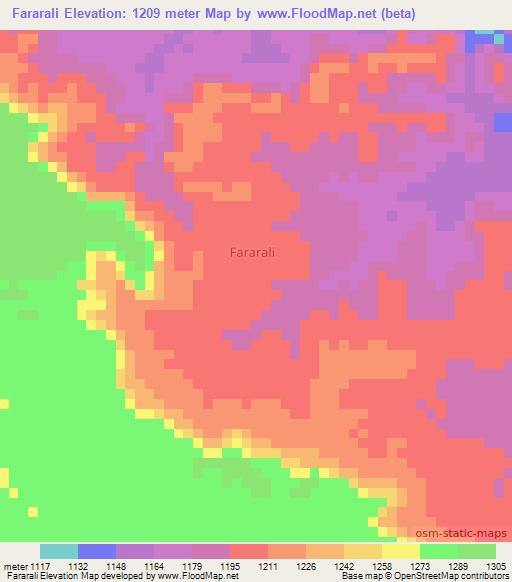 Fararali,Somalia Elevation Map