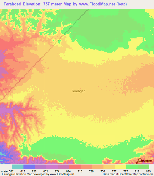 Farahgeri,Somalia Elevation Map