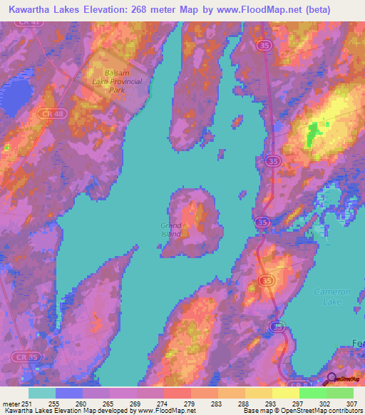 Kawartha Lakes,Canada Elevation Map