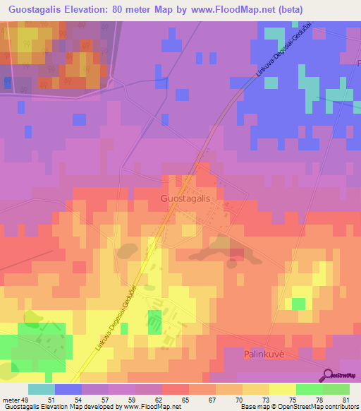 Guostagalis,Lithuania Elevation Map