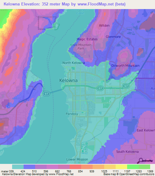 Kelowna,Canada Elevation Map