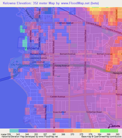 Kelowna,Canada Elevation Map