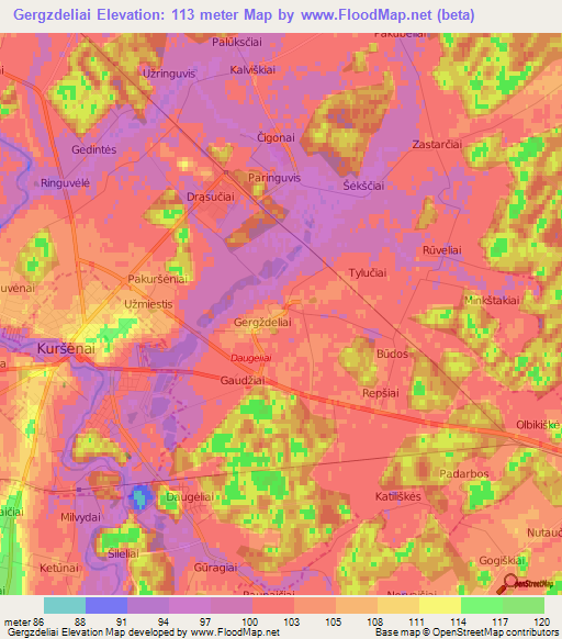 Gergzdeliai,Lithuania Elevation Map