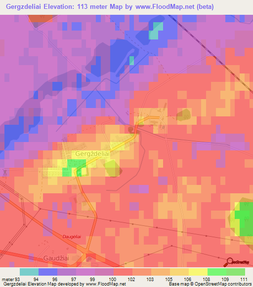Gergzdeliai,Lithuania Elevation Map