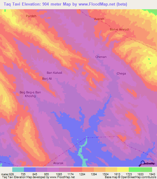 Taq Tavi,Iran Elevation Map