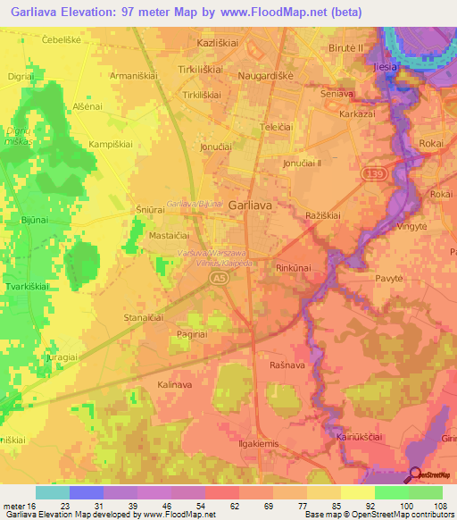 Garliava,Lithuania Elevation Map