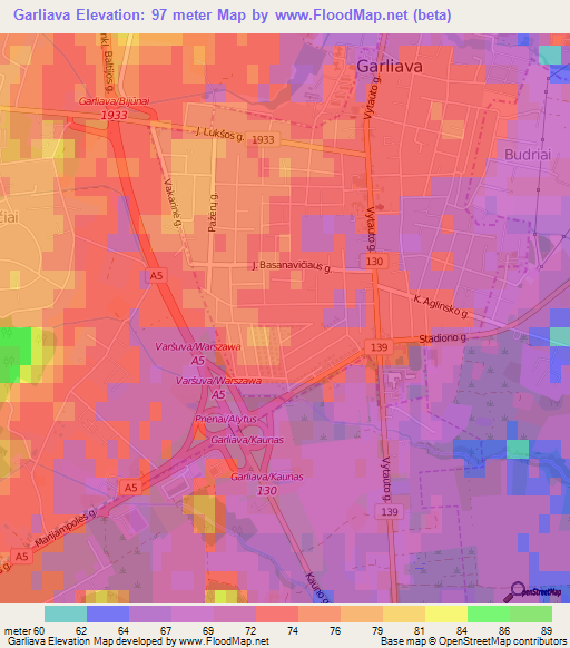 Garliava,Lithuania Elevation Map