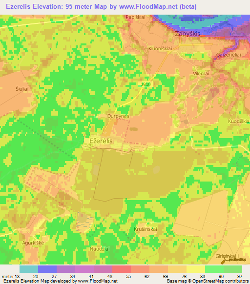 Ezerelis,Lithuania Elevation Map