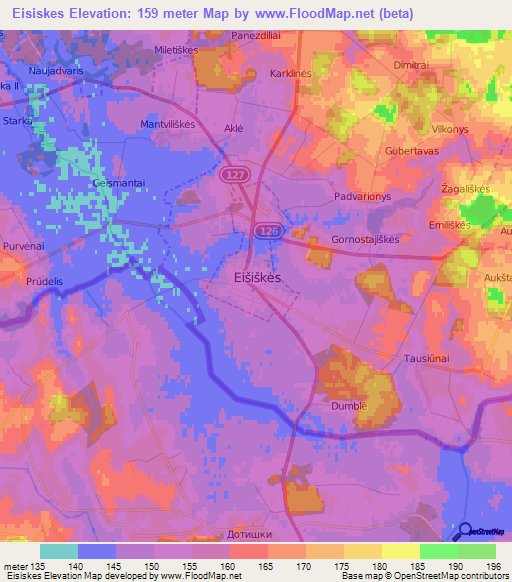 Eisiskes,Lithuania Elevation Map