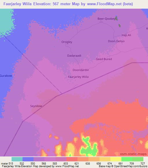 Faarjarley Wiila,Somalia Elevation Map