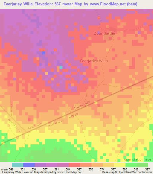 Faarjarley Wiila,Somalia Elevation Map