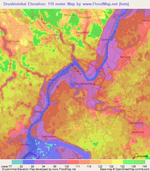 Druskininkai,Lithuania Elevation Map