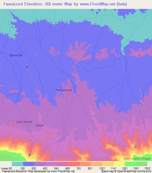 Faaracood,Somalia Elevation Map