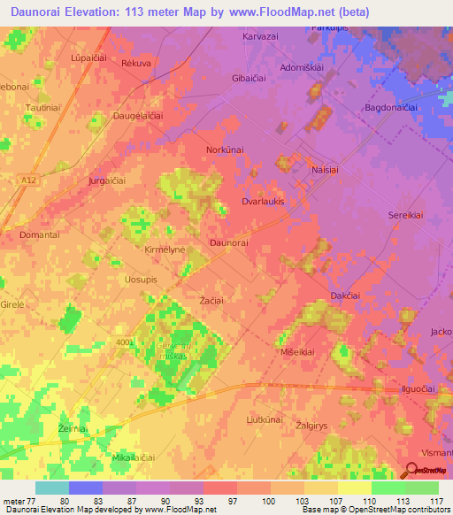 Daunorai,Lithuania Elevation Map
