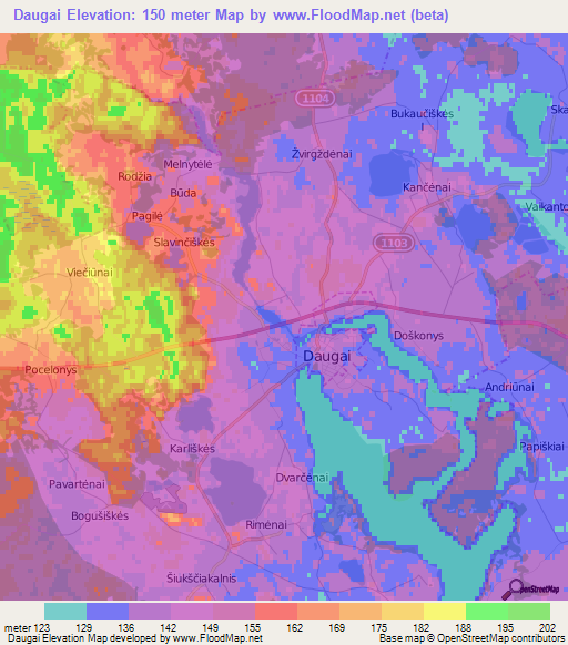 Daugai,Lithuania Elevation Map