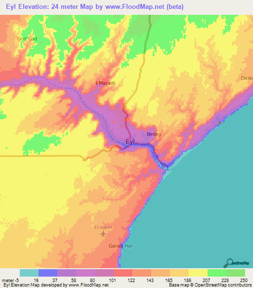 Eyl,Somalia Elevation Map