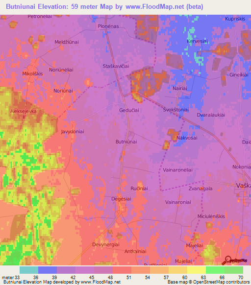 Butniunai,Lithuania Elevation Map