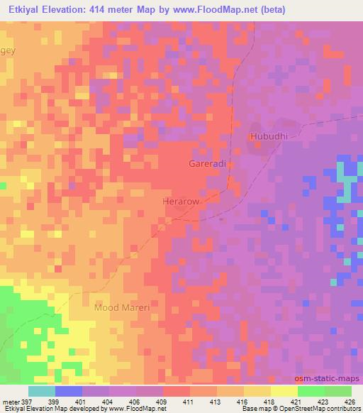 Etkiyal,Somalia Elevation Map