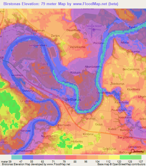 Birstonas,Lithuania Elevation Map