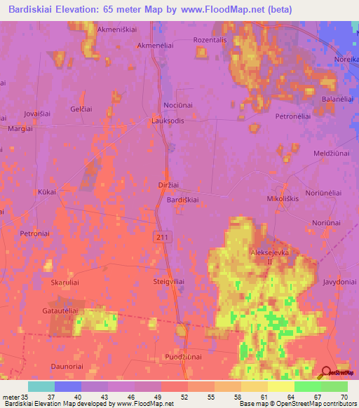 Bardiskiai,Lithuania Elevation Map
