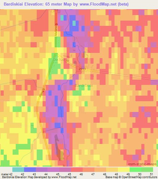 Bardiskiai,Lithuania Elevation Map