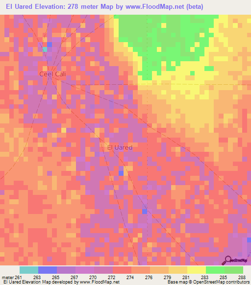 El Uared,Somalia Elevation Map