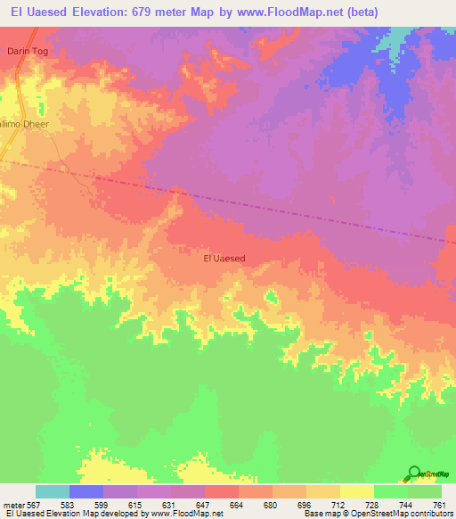 El Uaesed,Somalia Elevation Map