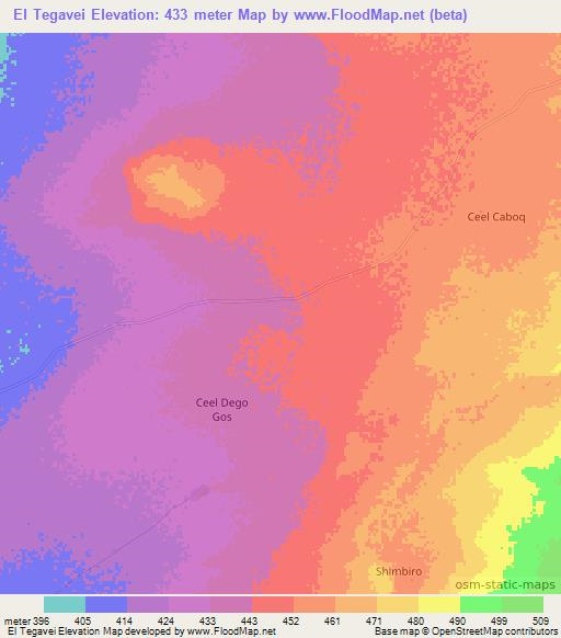 El Tegavei,Somalia Elevation Map