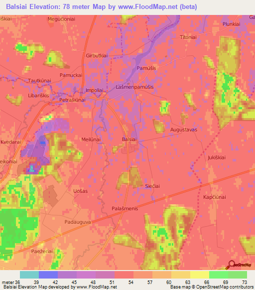 Balsiai,Lithuania Elevation Map