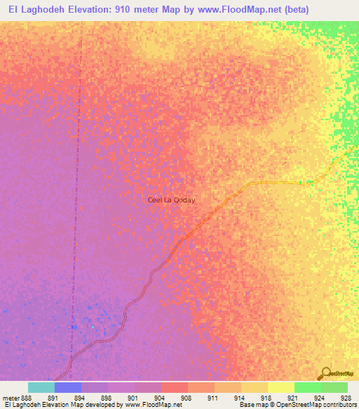El Laghodeh,Somalia Elevation Map