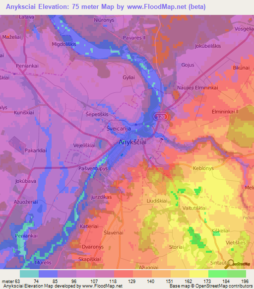 Anyksciai,Lithuania Elevation Map