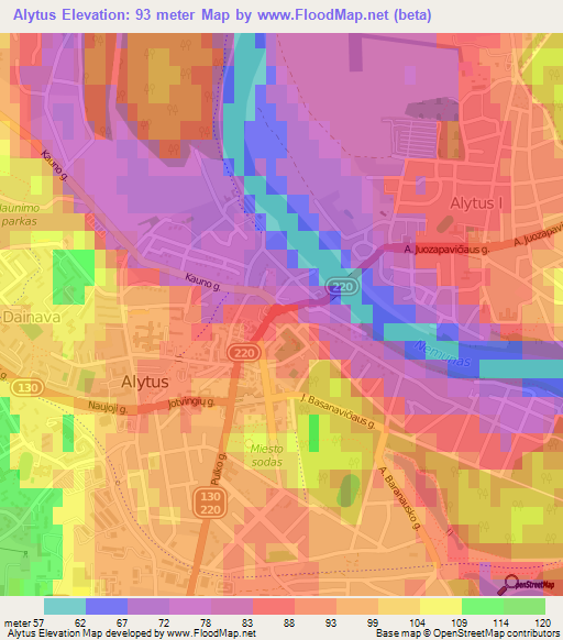 Alytus,Lithuania Elevation Map