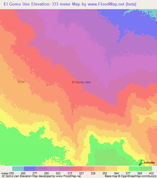 El Gomo Uen,Somalia Elevation Map