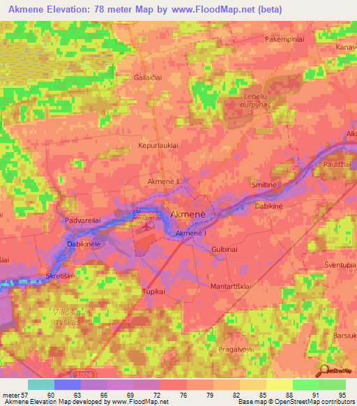 Akmene,Lithuania Elevation Map