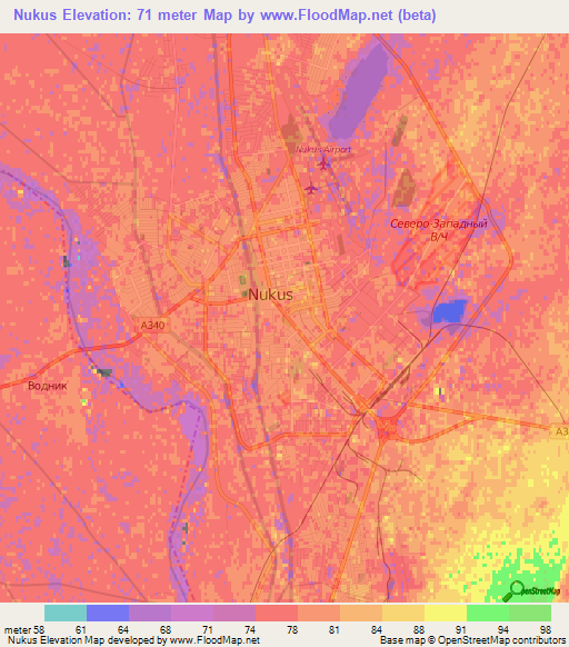 Nukus,Uzbekistan Elevation Map