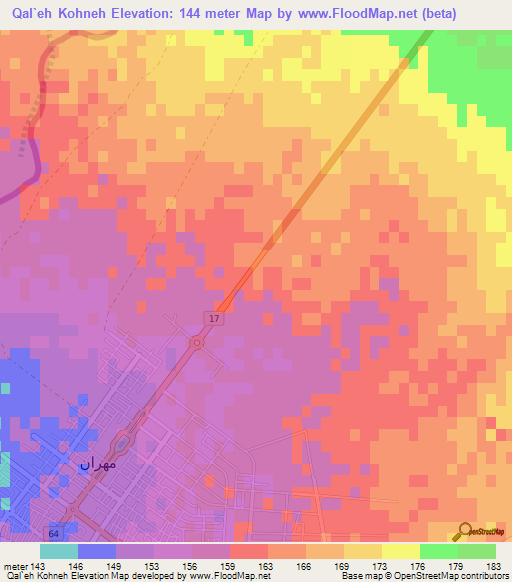 Qal`eh Kohneh,Iran Elevation Map
